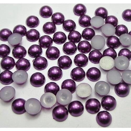 200 Dark Purple Half Pearl Bead 10mm Flat Back Round Gems Scrapbook Craft