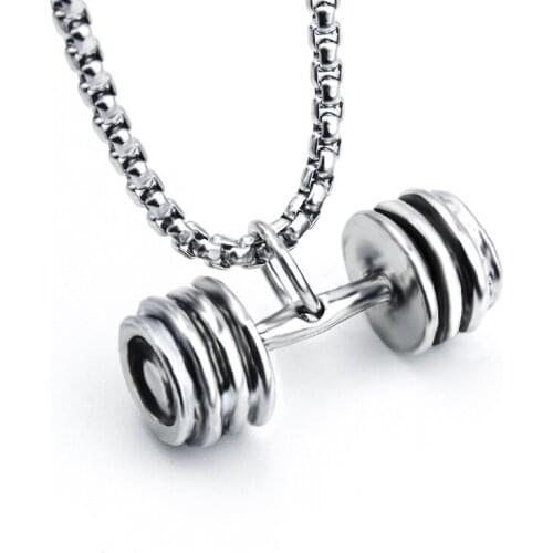 2020 Fashion Fitness Dumbbell Barbell Pendant Titanium Steel Necklace Creative Punk Style Necklace To Give Boyfriend Gifts