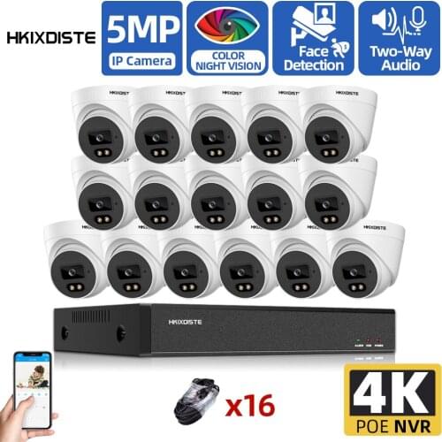5MP Outdoor Waterproof Color Night Vision IP Camera POE H.265+ 4K 16CH NVR HD Security Camera Kit CCTV Video Surveillance System