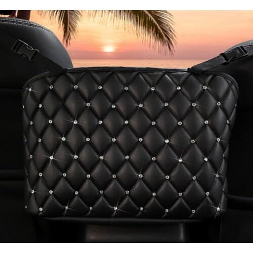 Car storage large capacity Elastic Car Mesh Net Bag Between Car Organizer Back Storage Bag Rhinestone Luggage Holder Pocket