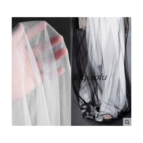 Flash soft and delicate pearl black and white soft yarn lace fabric wedding dress skirt diy transparent cloth