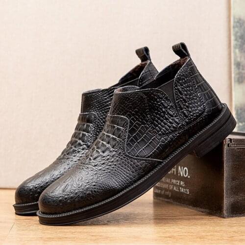 Mens Shoes Fashion Chelsea Boots Mens Slip-on Business Oxfords Genuine Leather Winter Ankle Boots Male Outdoor Warm Snow Shoes