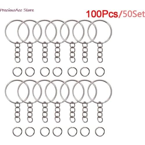 100Pcs/50Set Keyring Keychain Split Jump Rings Bulk Ring DIY Jewelry Key Chain Craft