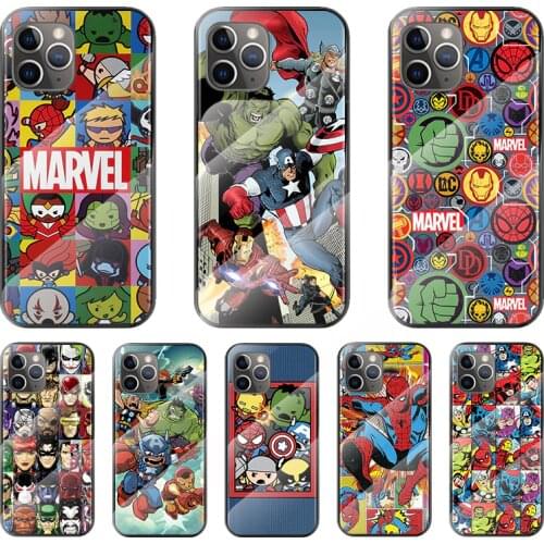 Marvel Anime Superhero For Apple iPhone 12 11 8 7 6 6S XS XR SE X 2020 Pro Max Mini Plus Tempered Glass Cover Phone Case