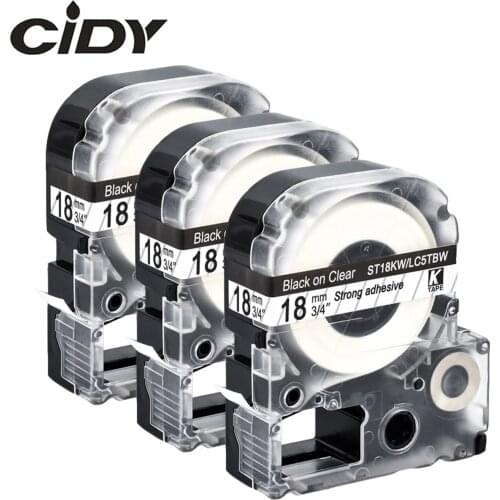 CIDY 3pcs Compatible ST18KW LC-5TBW9 black on clear 18mm tape labeling tape used for KingJim LabelWorks LW300 lw400 SR230
