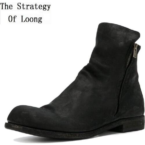 Spring Autumn British Retro Style Men Full Grain Leather Short Equestrian Boots Male Zipper High-top Leather Work Shoes 200113