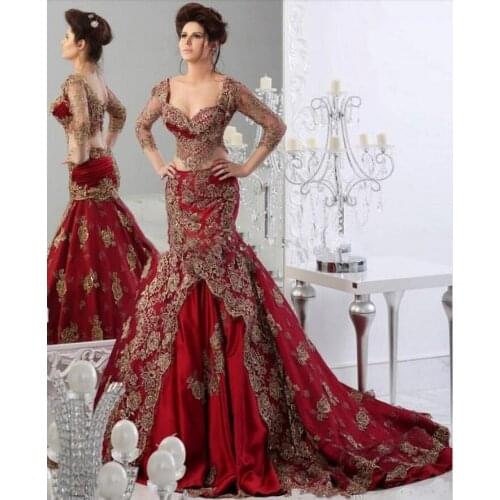 Dubai Arabic Kaftan Red Long Mermaid Evening Dresses 2020 Formal Elegant Sexy Sweetheart Appliques Beaded Party Dress