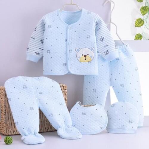 0-3M Soft Newborn Infant Baby Suits Boy Girl ClothesTops Pants Bibs Hat 5Pcs/Set 100% Cotton Unisex Clothing Set For Baby Outfit