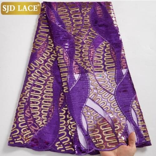 SJD LACE Purple African Lace Fabric With Colorful Sequins Nigerian French Mesh Lace Fabric Wedding Bridal Materials Sewing A2567
