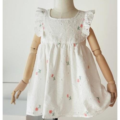 Summer baby girls summer embroidery hollow dress kids casual cotton vest dress a-line