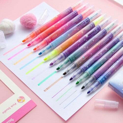 36 pcs/lot Creative Starry sky Double head Highlighter Cute 12 colors Drawing Marker pens Promotional Gift Stationery