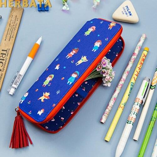 Cute leather floral pencil bag small canvas tassel pencil case student stationery school supplies storage Cartuchera Container