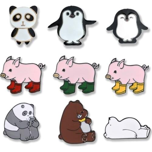 Cute animal pin Cartoon Bear penguin panda enamel pins brooches pink Rain boots pig Lapel pins badges women jewerly girl gifts