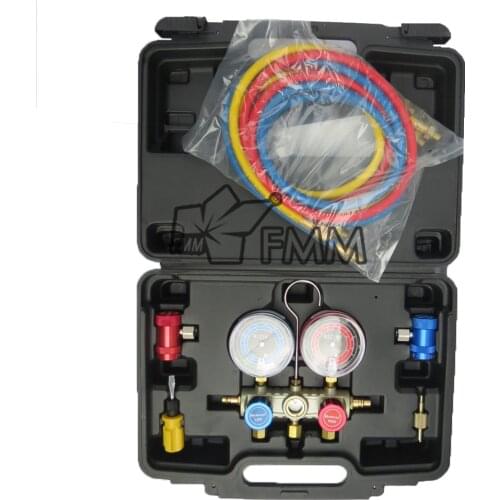 New model R-1234yf manifold gauge set hose set r134a 134a r22 r12 r410a for auto air conditioning tool