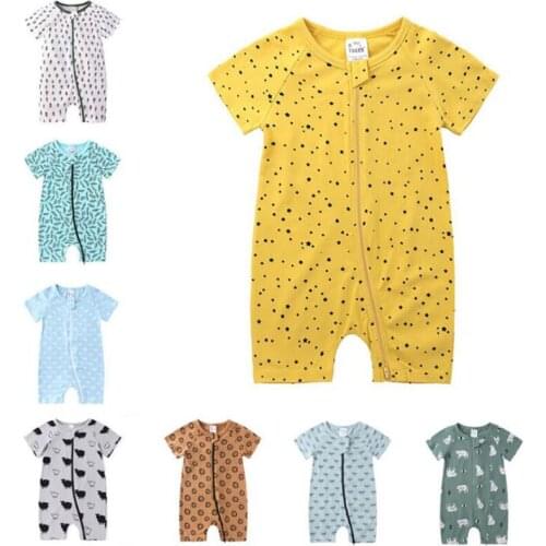 New 2020 Infant Baby Boys Girls Zipper Animals Leaves Rompers Clothing Summer Kids Boy Girl Short Sleeve Rompers Clothes