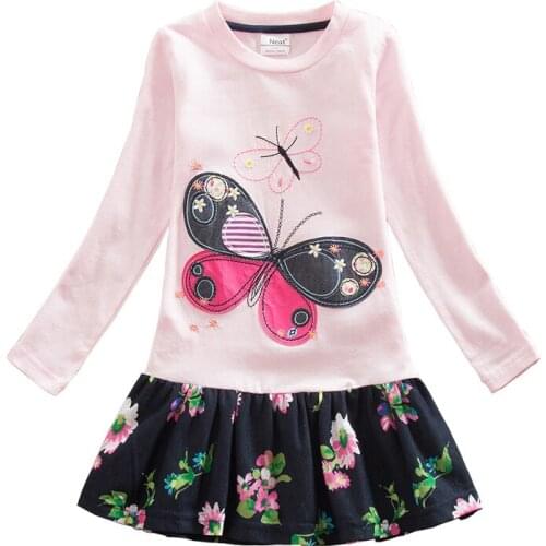 New Girls Dress Big butterfly Princess Dresses For Girls Long Sleeve Cotton Knee Length Girls Dresses Baby Kids Clothing