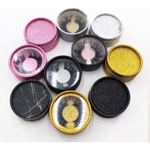 Wholesale Lash Packaging Box Glitter Circle Eyelash Case for 3D 5D Mink Eyelashes Empty Round Lashes Box