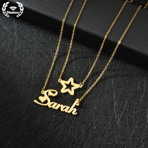 Diamon Personalized Fashion Double Layer Stainless Steel Necklace For Women Custom Name Letters Choker Star Pendant Jewelry Gift