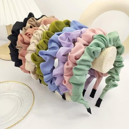 Vintage French Stain Pleated headband Elegant Women Bubble Head Hoop Solid Color Simple Head Wrap Headwear Lady Hair Accessories