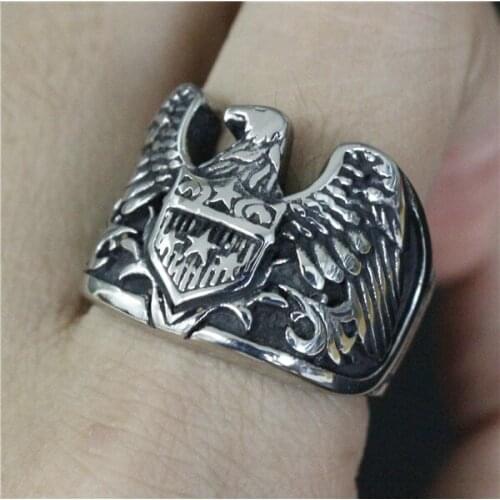Size 7-13 Biker Style Eagle Ring 316L Stainless Steel Jewelry Cool Design Mens USA Eagle Ring