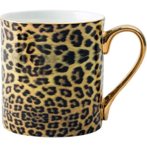 Luxury Leopard Print Trace Gold Coffee Mug Bone China Thin Light Breakfast Milk Tumbler Top Grade Gift Box Tea Water Drink Cup