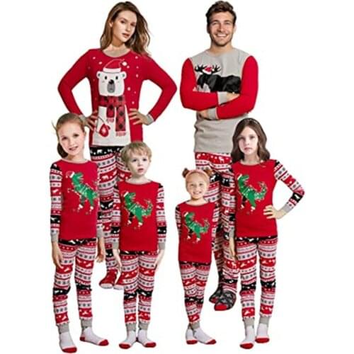Family Parent-child Nightwear Set Long Sleeve Printed Pattern Tops and Pants Mom And Son Matching Clothes Xmas Party Clothing