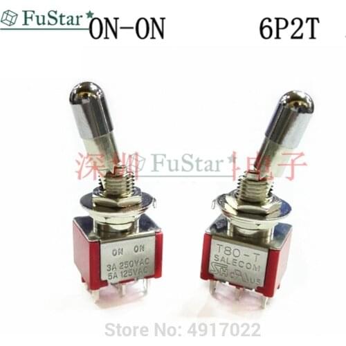 1PCS SH T8011-LKB Locking Lever 6Pin Maintained ON-ON 2Position DPDT Mini Toggle Switch T80-T DIP6 Stainless Steel Switch NEW