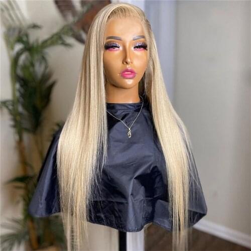 Silk Straight Ash Blond Human Hair Lace Front Wigs Blonde Remy Hair Wig Transparent Lace Wig with Baby Hair Preplucked