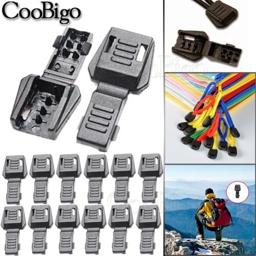 12pcs Zipper Pull Cord Ends Black plastic Clip for Shoelace Sportswear Rope Lanyard Backpack Paracord DIY Accessories