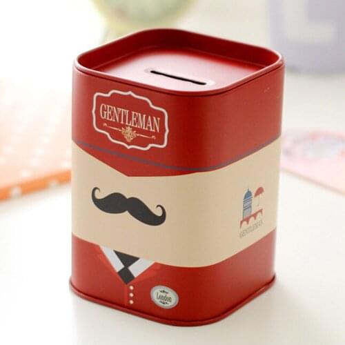 Stylish Tinplate Piggy Bank Storage Box (Beard Pattern with Red Color)