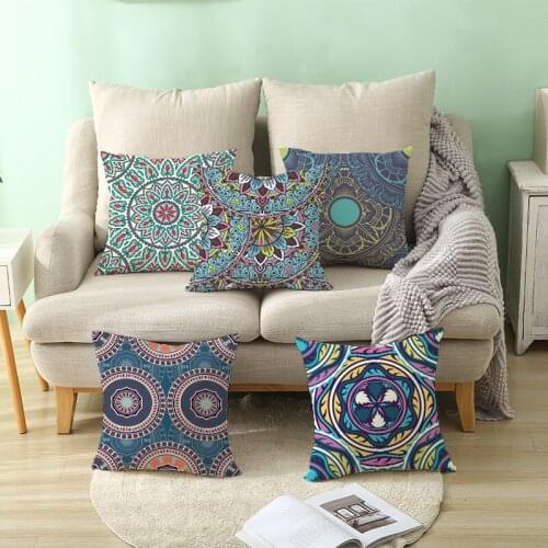 Mandala Werfen Kissen Kissen Abdeckung Dekorative Brief Blume Geometrie Leinen Kissenbezug für Büro Sofa Home Decor Party