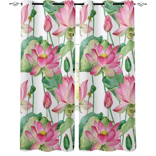 Lotus Leaf Plant Stamen Window Curtains Kitchen Drapes Panel Home Decor Curtains for Living Room Curtains for Bedroom