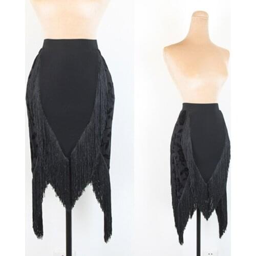 New Latin Dance Skirt Adults Black Sexy Irregular Fringed Skirts Samba Salsa Cha Cha Tango Practice Dancewear Women DNV12492