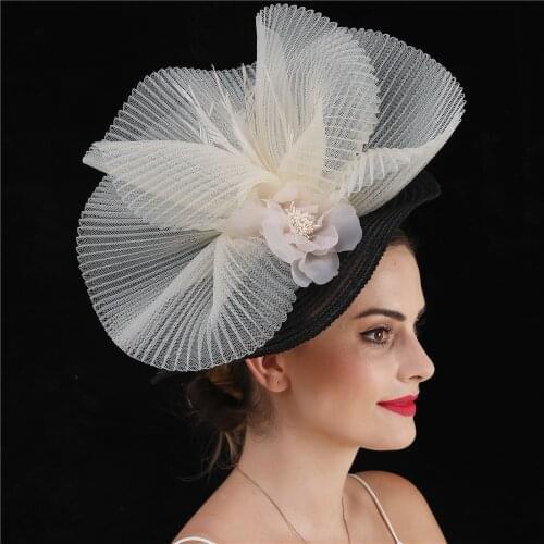 Bride Wedding Veil Fascinator Hats With Flower Hair Accessories Woman Vintage Chapeau Cap Wide Brim Headpiece Hair Clip Party