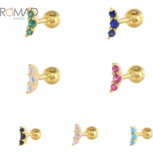 ROMAD 1PCS Mini Stud Earrings For Women 925 Sterling Silver Green Pink Blue Piercing Earrings Jewelry Pendientes Plata 925