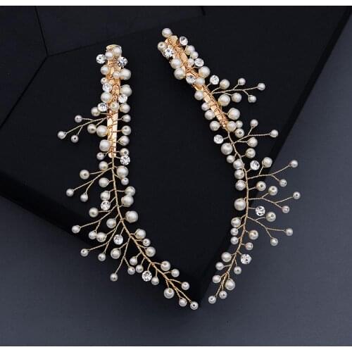 2PCS Gold/Silver Color Pearl Women Hair Jewelry Clip Wedding Hair Ornament Accessories Handmade Rhinestone Head Decoration