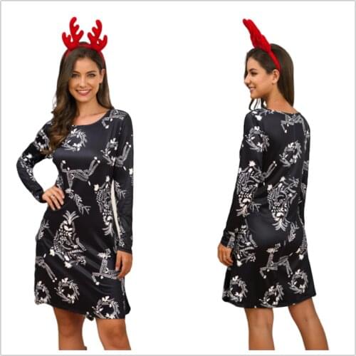 S-5XL Plus Size Tunic Autumn Women Dresses Casual Cartoon Print Christmas Dress Casual Loose Long Sleeve Party Dress Vestidos