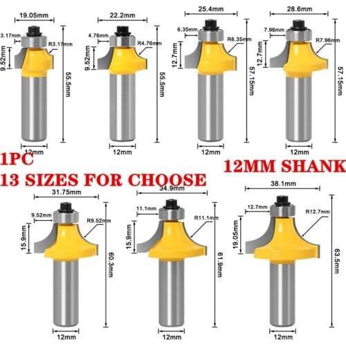 1PC 12mm Shank Corner Round Over Cutter Tungsten 2 Flute Carving Wood Router Bit Woodworking Cutting Tools