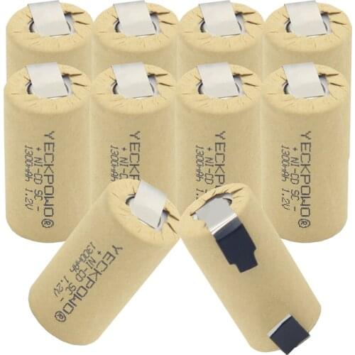 10 pcs 1300mAh NICD sub C battery 1.2V SC batteries soldering tape real capacity as declared for screwdrivers for shavers