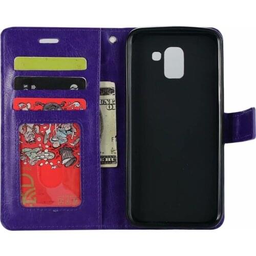 100pcs/lot Crazy Horse Wallet leather Stand PU+TPU Cover Case For Samsung Galaxy J4 J6 J8 2018 J4 J6 Plus