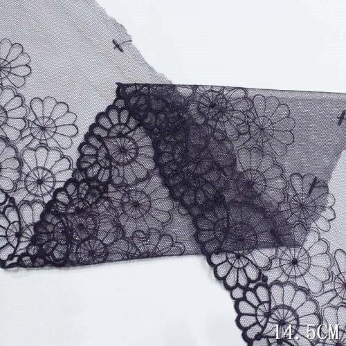 109Yards Floral Embroidered Lace Trim Dark Purple Black Mesh Floral Fabric For Lingerie Underwear Bra Dress Garter Sewing DIY