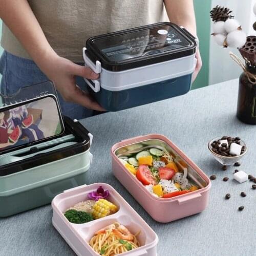 2layers 304 Stainless Steel Lunch Box Bento Box For School Kids Office Worker Microwae Heating Lunch Container Food Storage Box