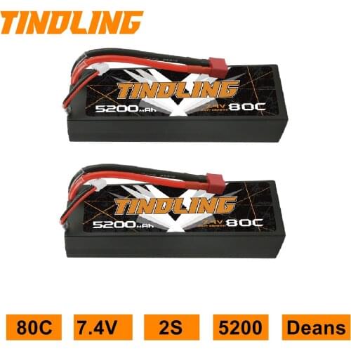 2PCS TINDLING 5200mAh 80C 2S 7.4V Lipo Battery with T Plug For RC Quadcopter Drone Boat RC Boat toys and model car accessories