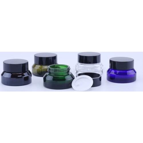 200pcs 15g Glass Cream Jars Cosmetic Packaging with black lid plastic caps & inner liners round empty small glass jars