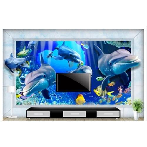 3D wallpaper custom murai non-woven wallpaper Creative Marine dolphins living room TV setting wall in the world home decoration