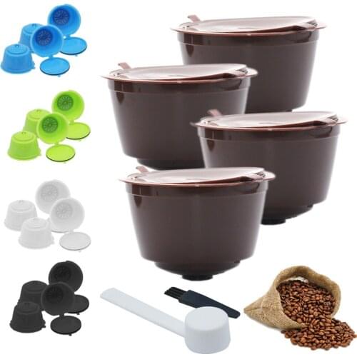 4 Pcs Reusable Coffee Capsule Filter Cup or Nescafe Dolce Gusto Refillable Caps Spoon Brush Filter Baskets Pod Soft Taste Sweet
