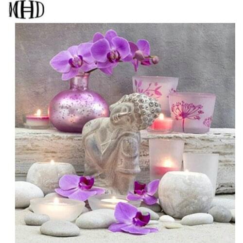 5D DIY diamond painting flowers Buddha full round diamond embroidery flower set picture of the crystal home decoration