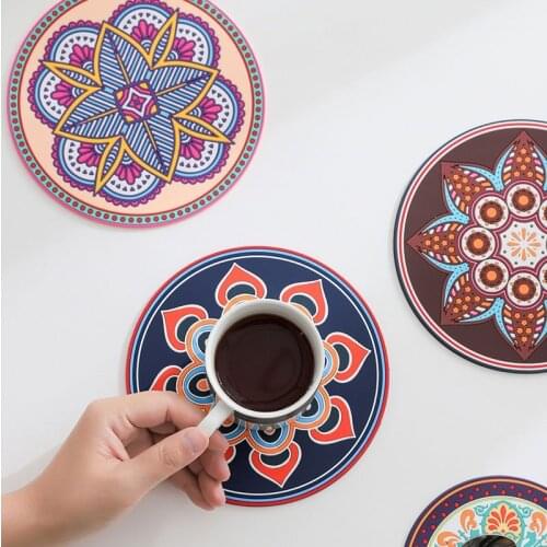 6 Styles Table Mat Cup Coaster Bohemia Round Silicone Insulation Mat Family Office Anti-skid Pot Holder Dining Table Decor