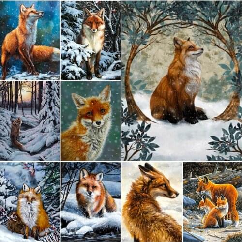 5D DIY Diamond Painting Fox Winter Cross Stitch Kits Full Drill Embroidery Animals Mosaic Art Picture of Rhinestones Wall Decor