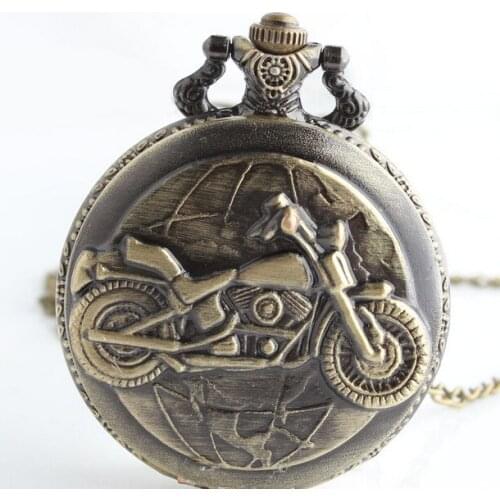 Free shipping Bronze Motorcycle Motorbike MOTO Pocket Watch Necklace Pendant Mens And Women Gift PB878